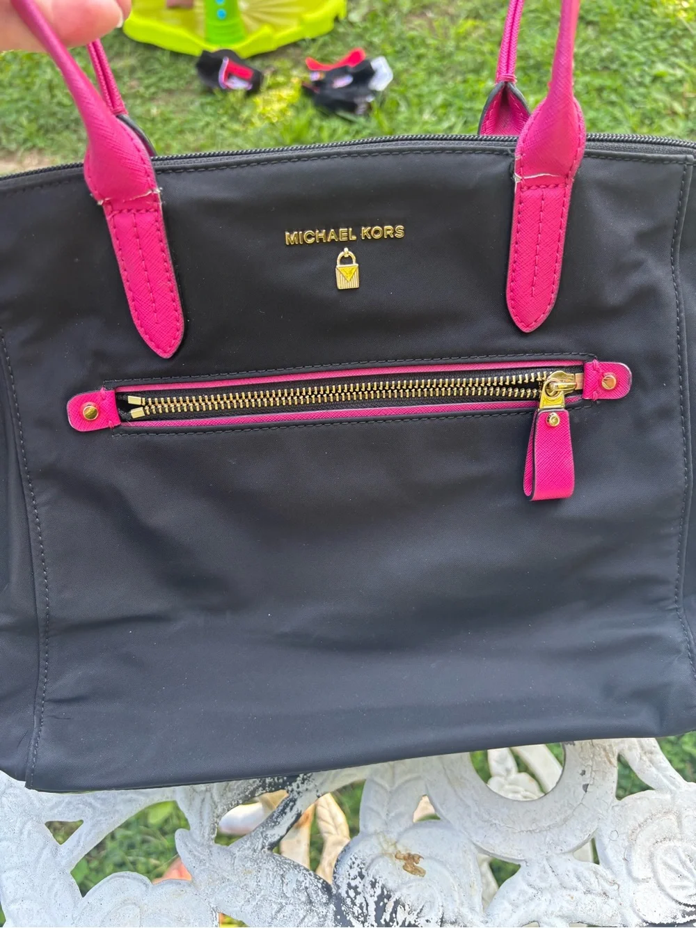 Michael Kors Black Medium Tote with Hot Pink Handles